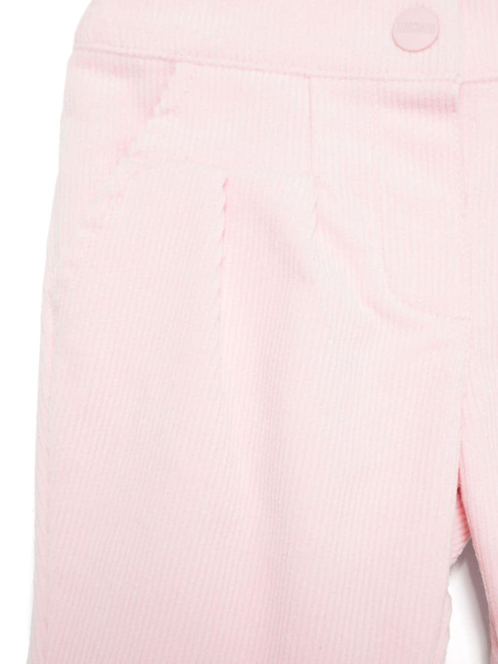 Pantaloni per neonato Moschino Kids rosa a coste con logo sul retro MDP038LVA05 50209 MOSCHINO KIDS 