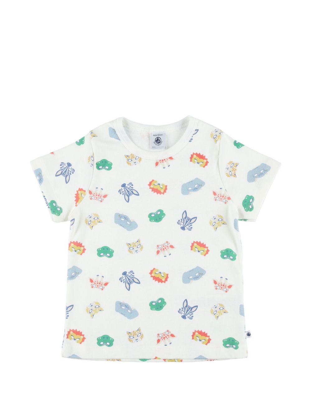 Set di tre pezzi pigiama per bambino Petit Bateau bianco con stampa animali A0F6P 01 PETIT BATEAU 