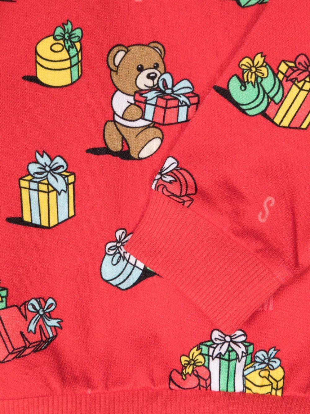 Felpa per neonato Moschino Kids rosso con stampa Teddy Bear M7F04QLCB52 83627 MOSCHINO KIDS 
