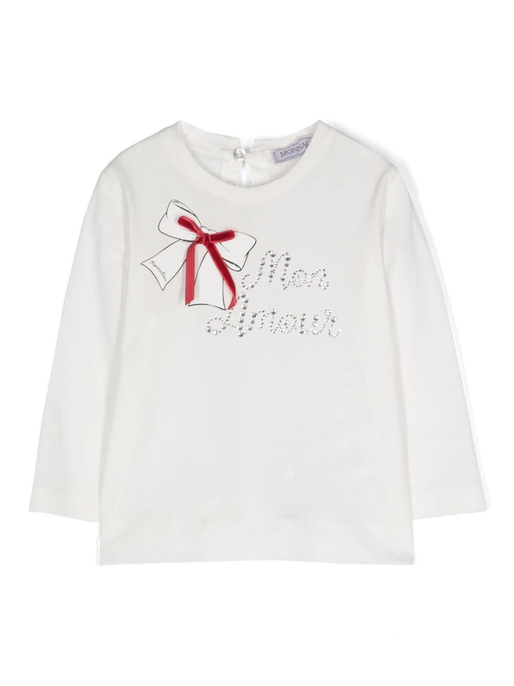 T-shirt con logo per neonata Monnalisa bianca con maniche lunghe 39D620 4003 0001 MONNALISA 