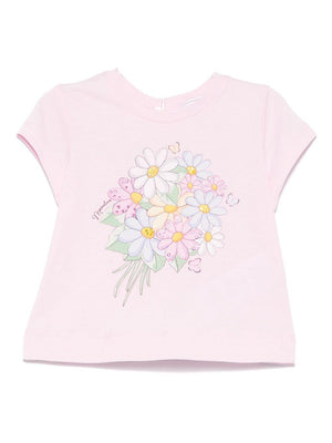 Monnalisa pink jersey T-shirt for newborns with bouquet print