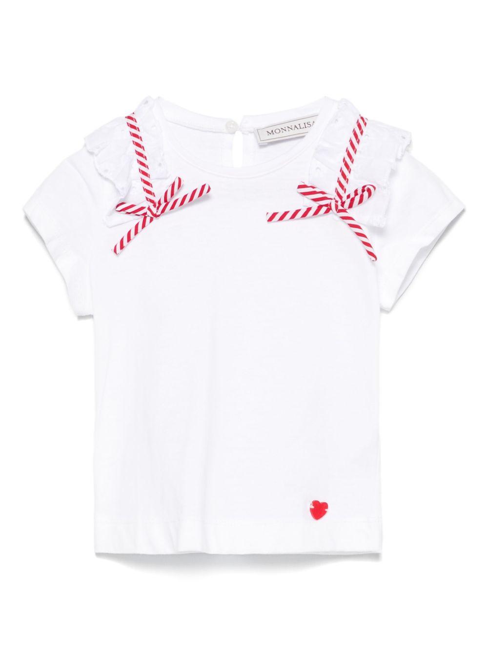 T-shirt Sangallo per neonata Monnalisa bianco con dettaglio fiocco 31E616 5203 0099 MONNALISA 