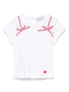 T-shirt Sangallo per neonata Monnalisa bianco con dettaglio fiocco 31E616 5203 0099 MONNALISA 
