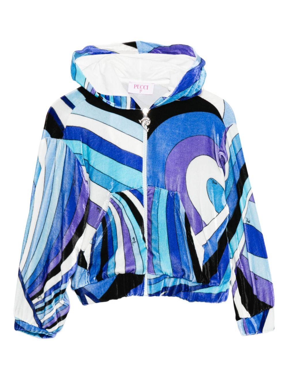 Felpa per bambina Emilio Pucci Junior blu con motivo a onde PX4A90 V0171 101BL EMILIO PUCCI JUNIOR 