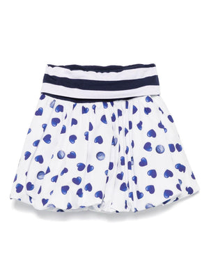 Monnalisa white miniskirt for girls with blue heart print