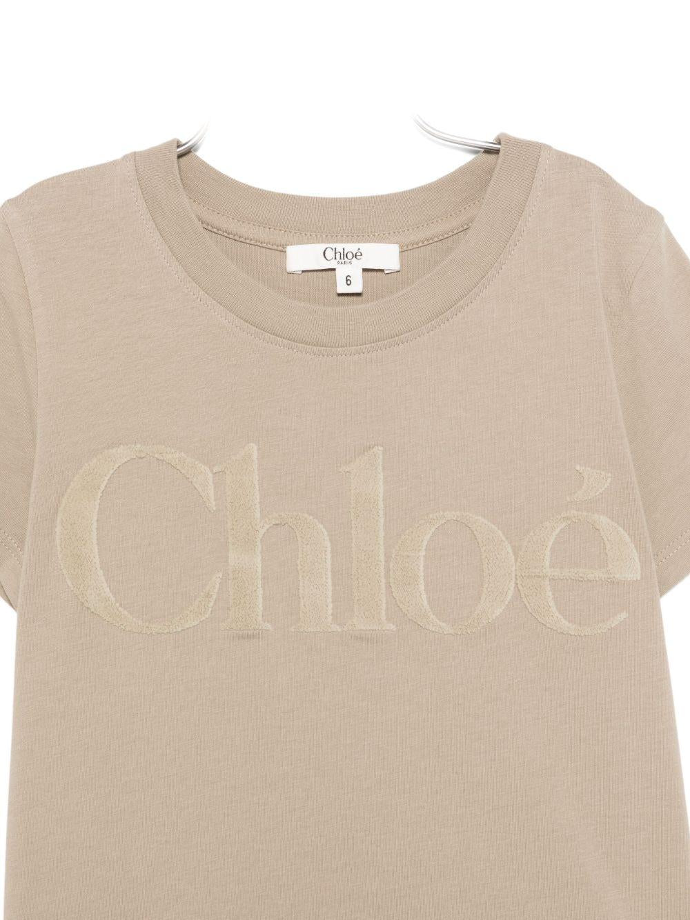 T-shirt per bambina Chloé Kids beige con logo sul davanti C20652 63A CHLOE' KIDS 