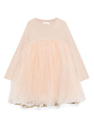 Abito per bambina Douuod Kids beige in tulle con dettagli con ruches e paillettes DV1A00 Z2454 185 DOUUOD 
