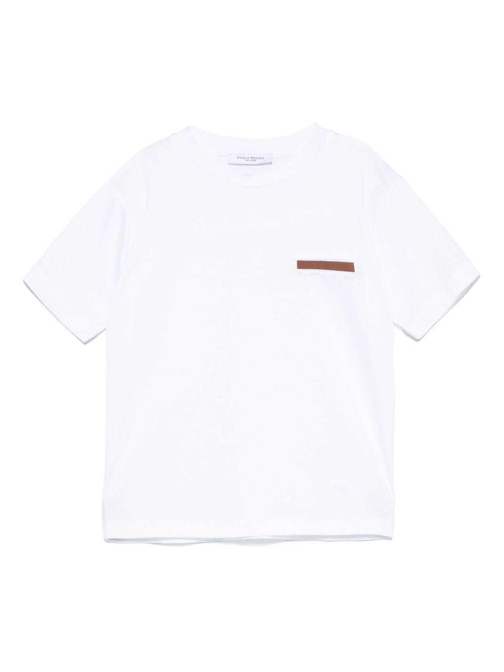T-shirt per bambino Paolo Pecora Kids bianco con finto dettaglio tasca PP3887 B-TABACCO PAOLO PECORA KIDS 