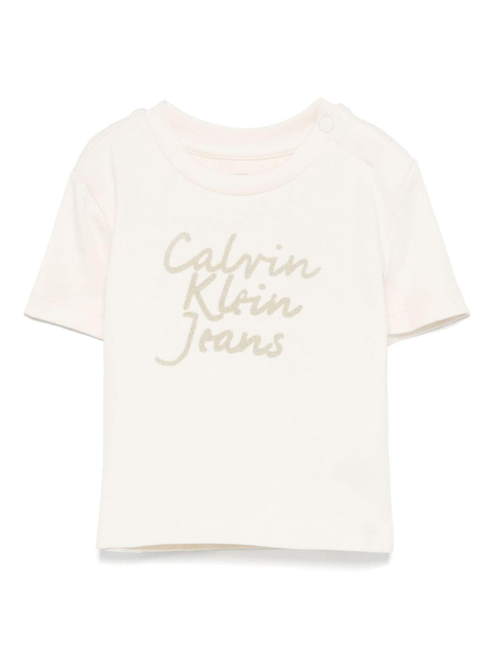 T-shirt con stampa per neonato Calvin Klein Kids beige con girocollo IN0IN00261 CKS CALVIN KLEIN KIDS 