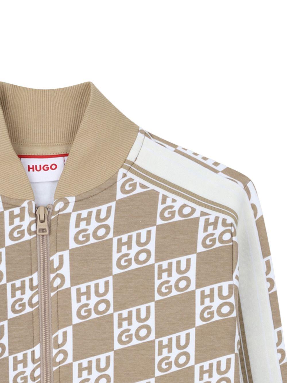 Felpa per bambino Hugo Kids beige con stampa logo all-over G01005 23B Hugo 