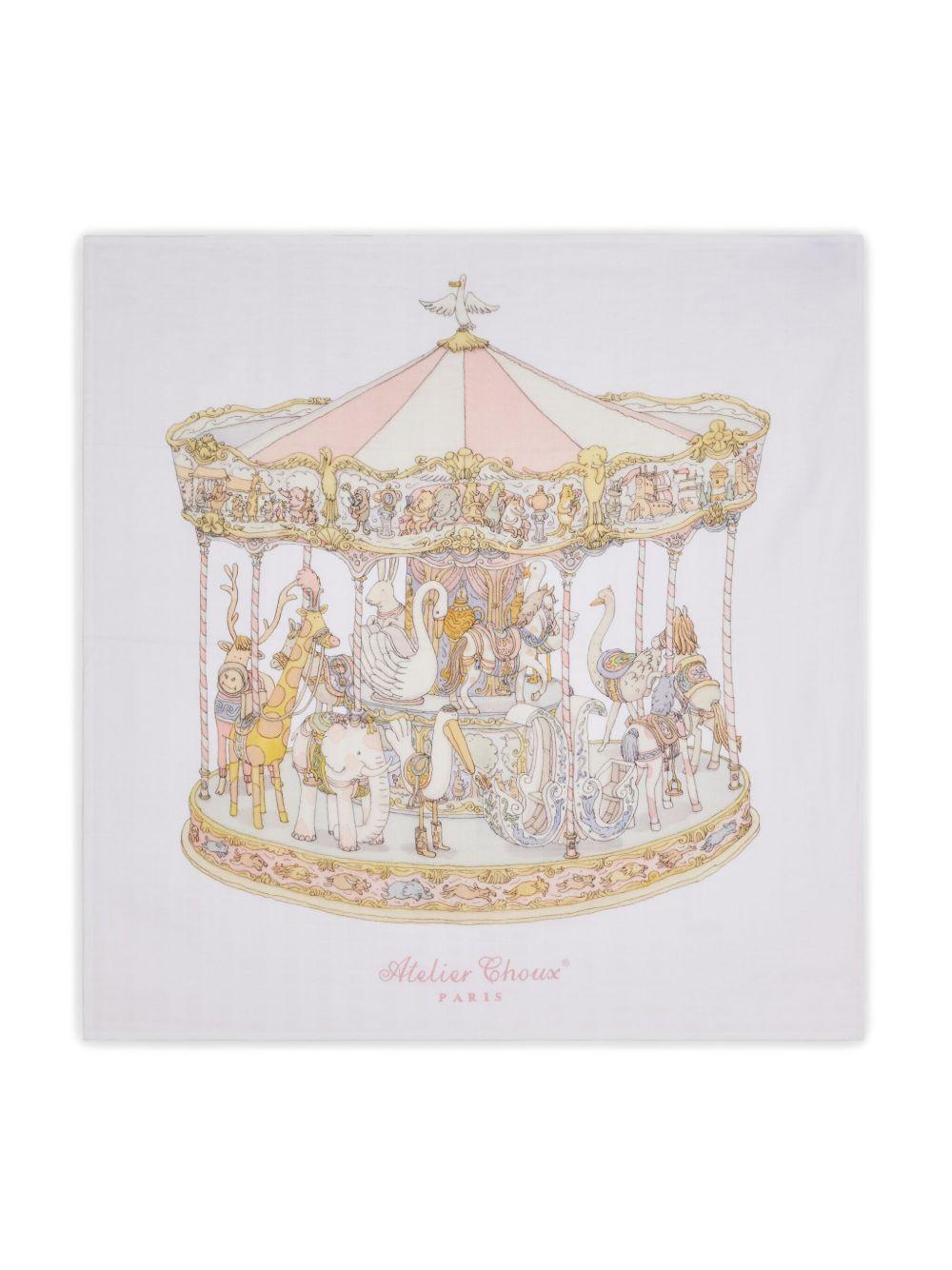 Coperta per neonati Atelier Chuox bianca con stampa Carousel CA-CQ-CAR P-U ATELIER CHOUX PARIS 