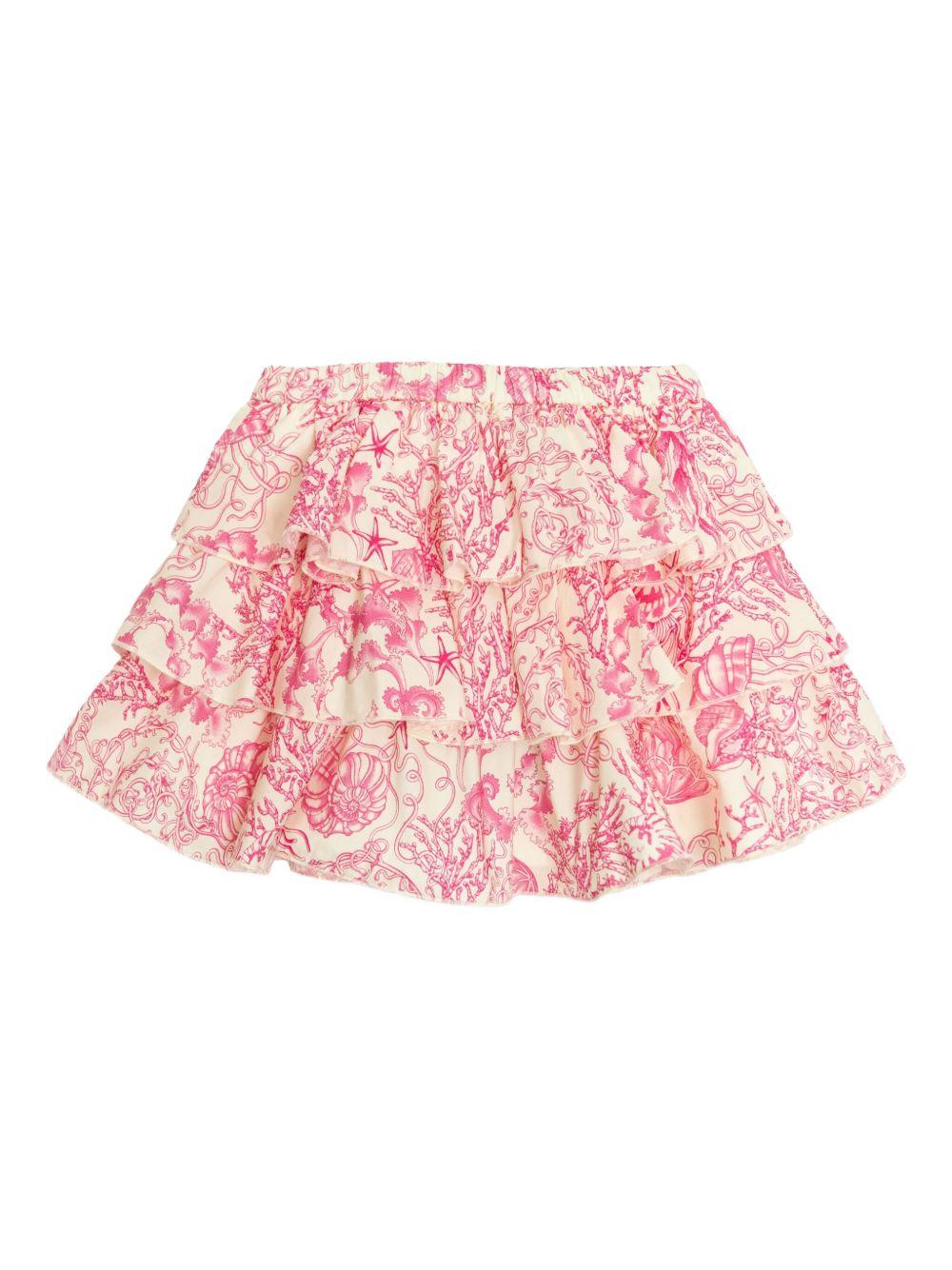 Gonna per bambina Versace Kids Underwater Barocco beige e rosa con ruches 10186941A15357 5K660 VERSACE KIDS 