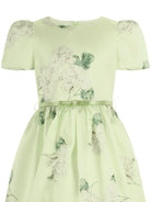 Abito per bambina Monnalisa verde con stampa grafica a fiori con cintura 71G907 7650 0020 MONNALISA 