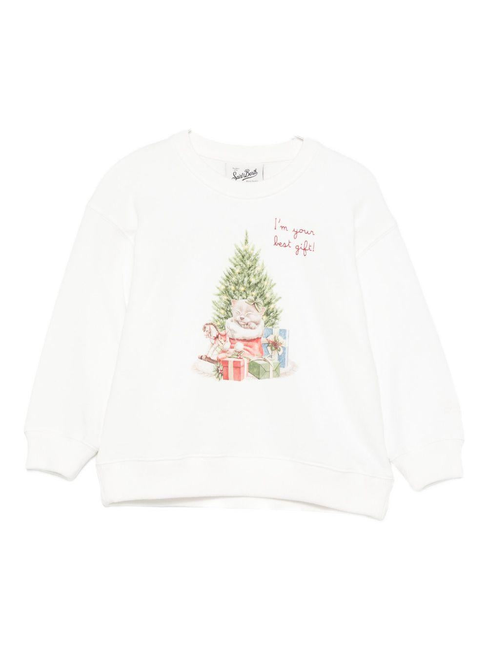 Felpa per bambina MC2 Saint Barth Kids bianca con stampa grafica natalizia BRN0002 01055I MC2 ST. BARTH KIDS 