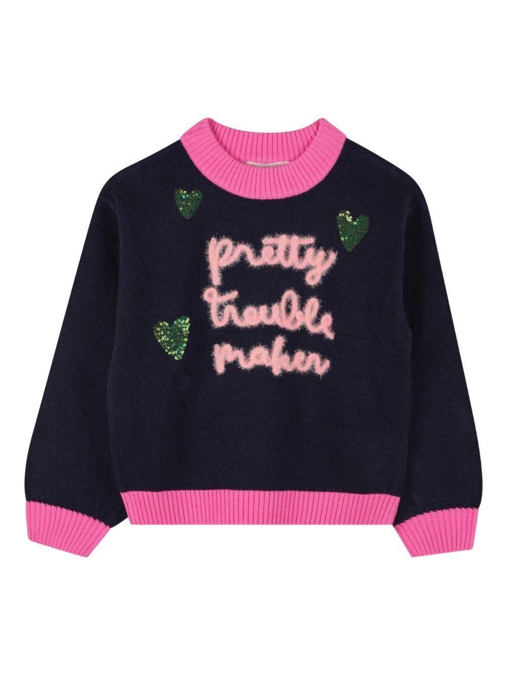 Maglione per bambina Billieblush blu con grafica "Pretty Trouble Maker" U21378 85T BILLIEBLUSH 