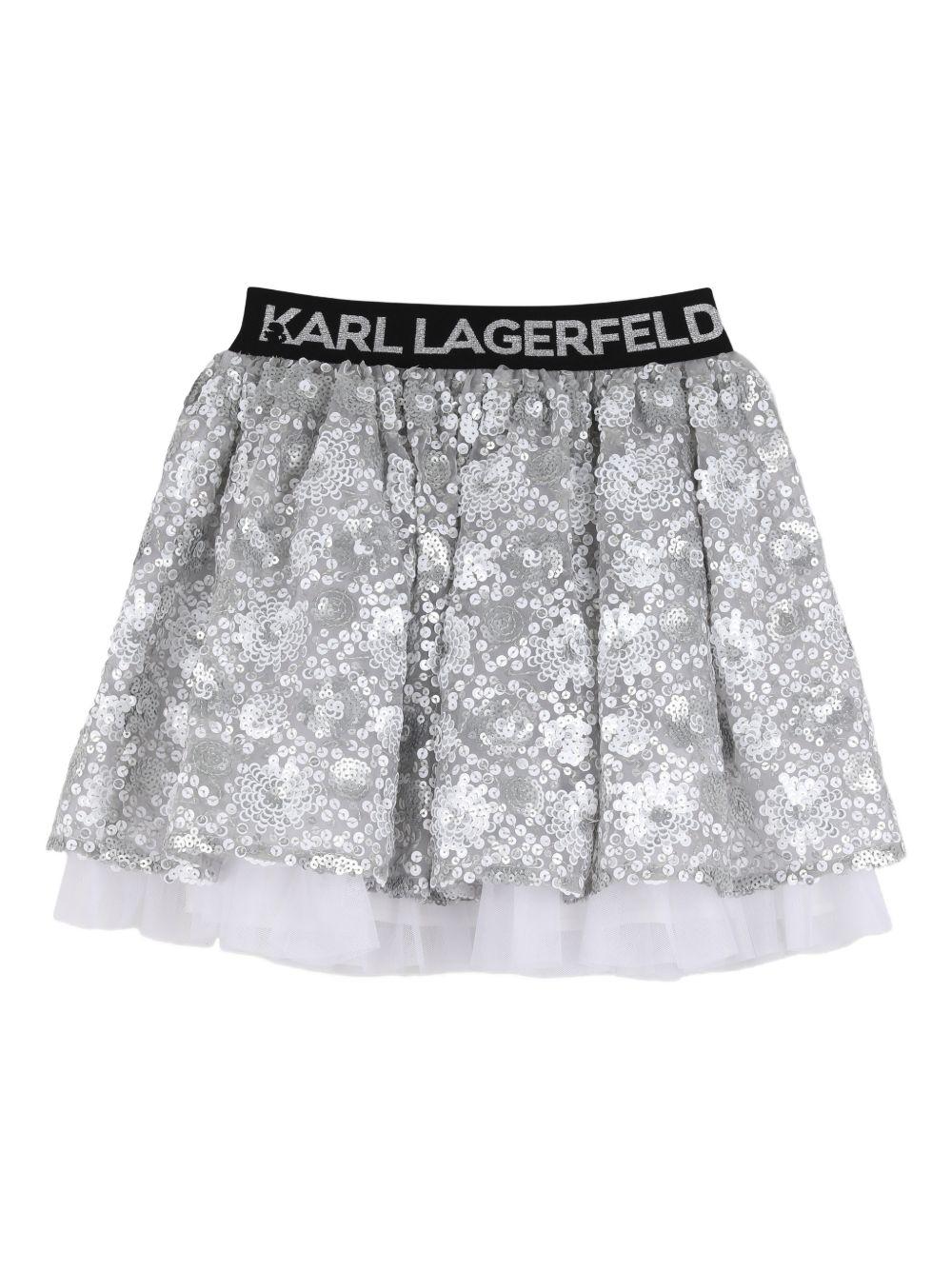 Gonna per bambina Karl Lagerfeld Kids grigia con decorazione con paillettes Z31118 016 KARL LAGERFELD KIDS 