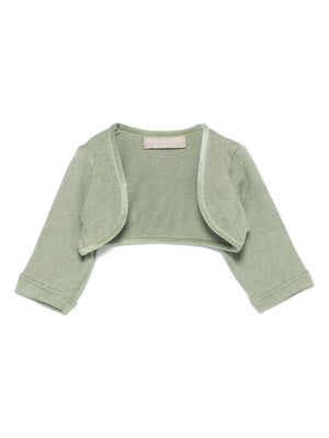 La Stupenderia green velvet-trimmed cardigan for newborns with a crop design