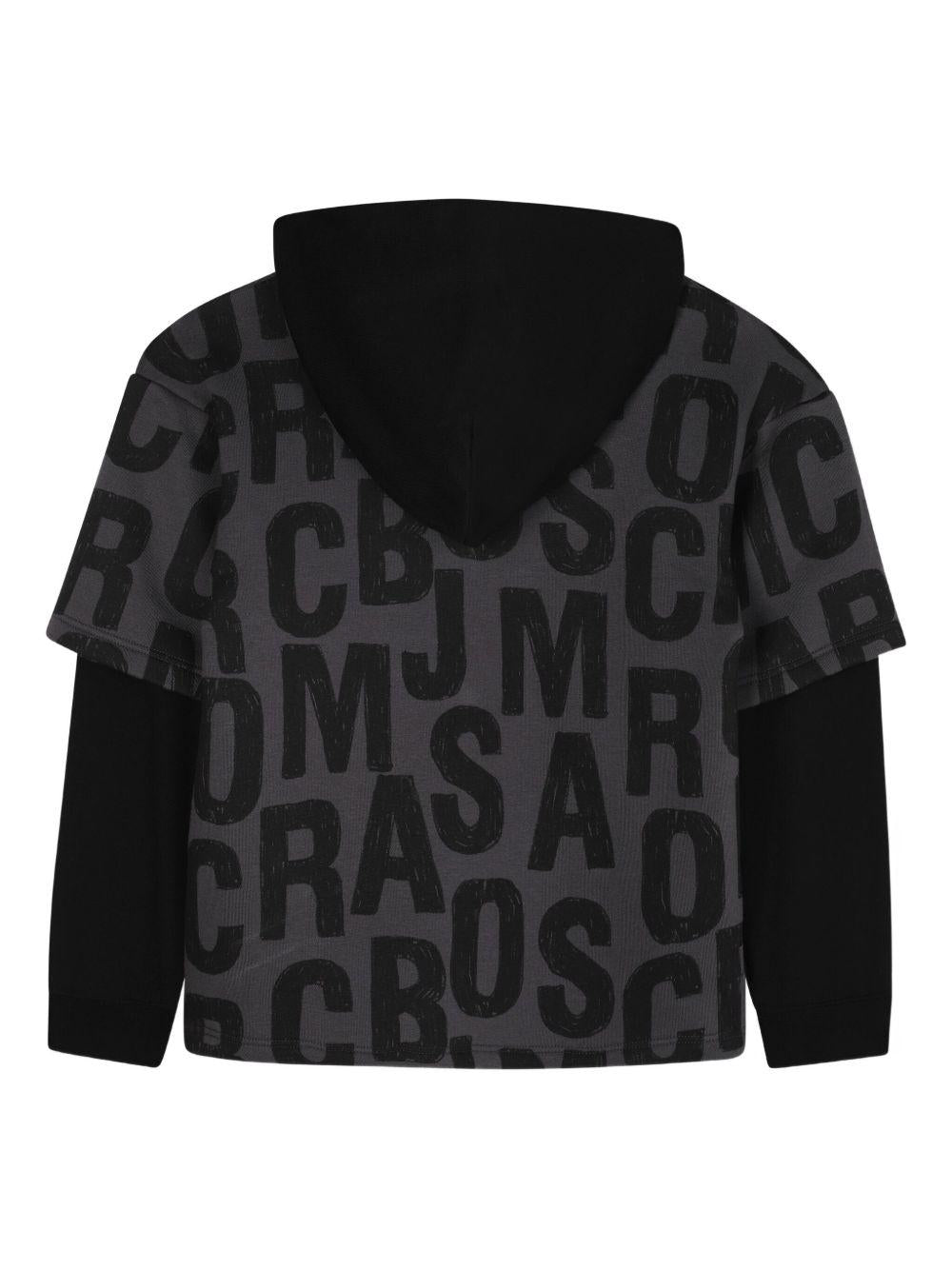 Felpa per bambino Marc Jacobs Kids grigia con logo all-over e maniche nere a contrasto W60626 075 THE MARC JACOBS KIDS 