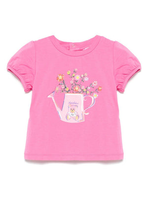 Moschino Kids pink crew neck teddy bear t-shirt for newborns