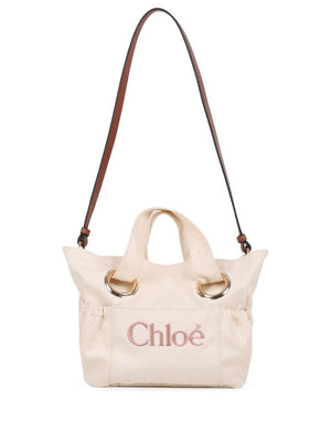 Borsa tote per bambina Chloé Kids beige con logo ricamato sul davanti