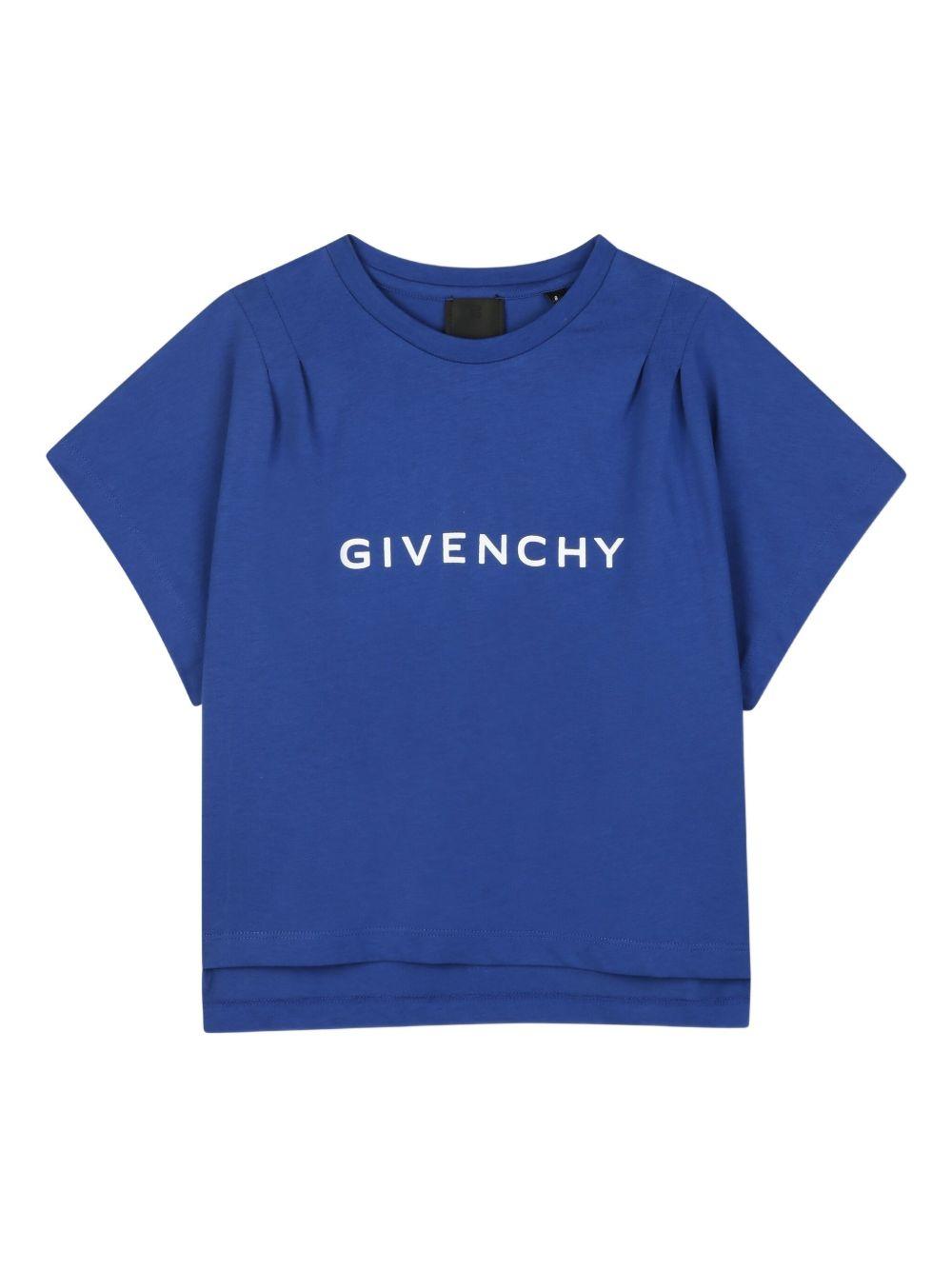 T-shirt per bambina Givenchy Kids blu con logo sul davanti H31010 865 GIVENCHY KIDS 