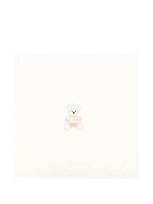 White Owl Baby Blanket with Teddy Bear Embroidery