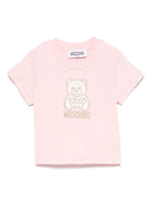 T-shirt Teddy Bear per neonata Moschino Kids rosa con ricamo frontale MPM047LAA23 50209 MOSCHINO KIDS 