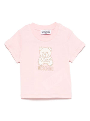 Moschino Kids pink Teddy Bear T-shirt for baby girls with front embroidery