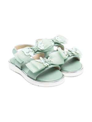 Sandali per bambina BabyWalker verde con fiocco e soletta in pelle con logo