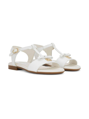 Dolce & Gabbana Kids white T-bar logo plaque sandals for girls