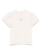 T-shirt per bambina Donsje Nowien beige con motivo con ricamo 4081103 00003 DONSJE 