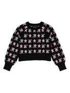 Maglione con logo a intarsi per bambina John Richmond Junior nero con girocollo RGA24003MA STAR L.BLK/O-WHT/PNK JOHN RICHMOND JUNIOR 