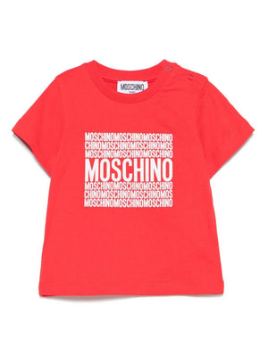Moschino Kids red crew neck logo T-shirt for newborns