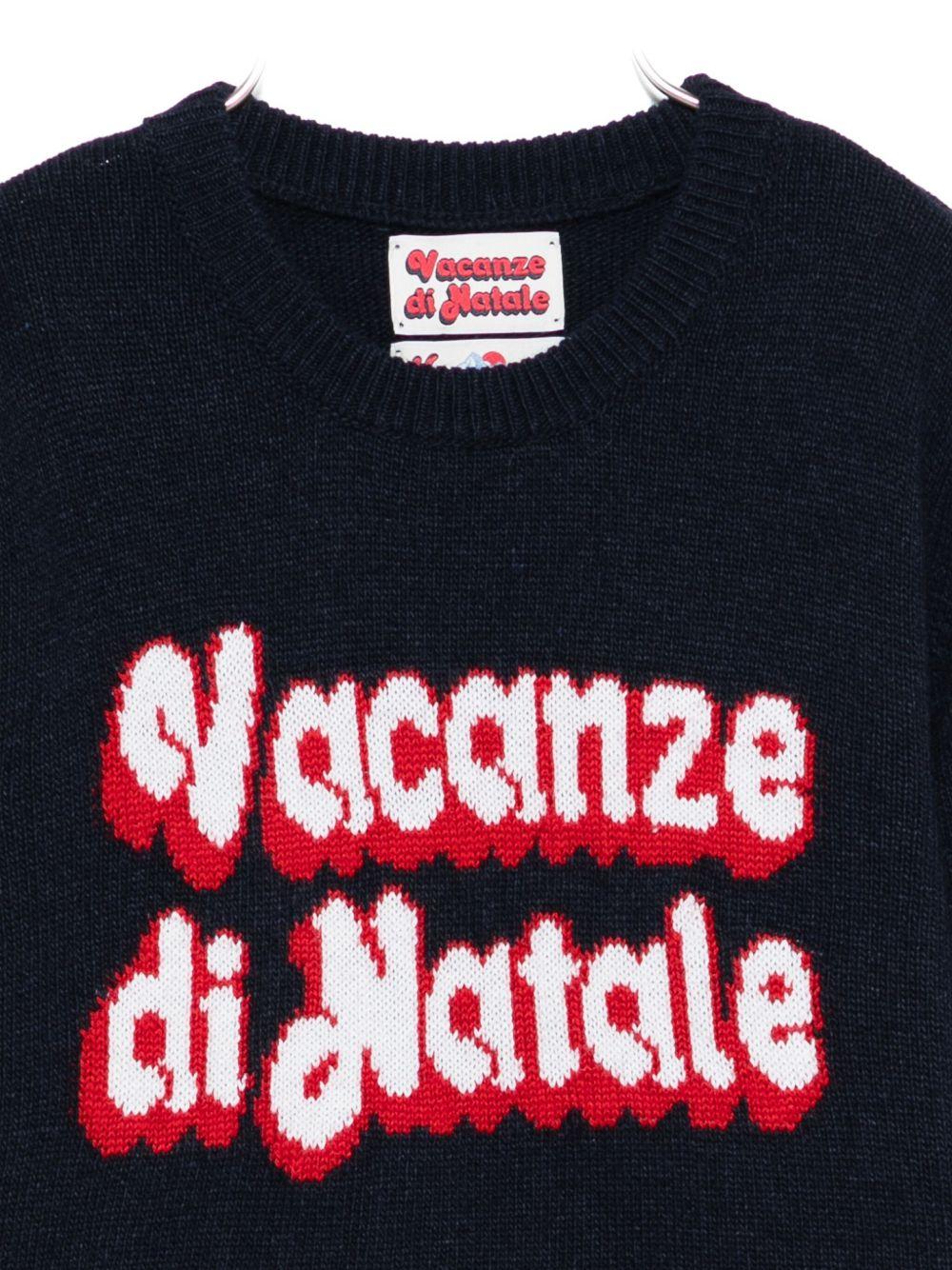 Maglione per bambino MC2 Saint Barth Kids blu con scritta "Vacanze di Natale" DOU0001 00013I MC2 ST. BARTH KIDS 