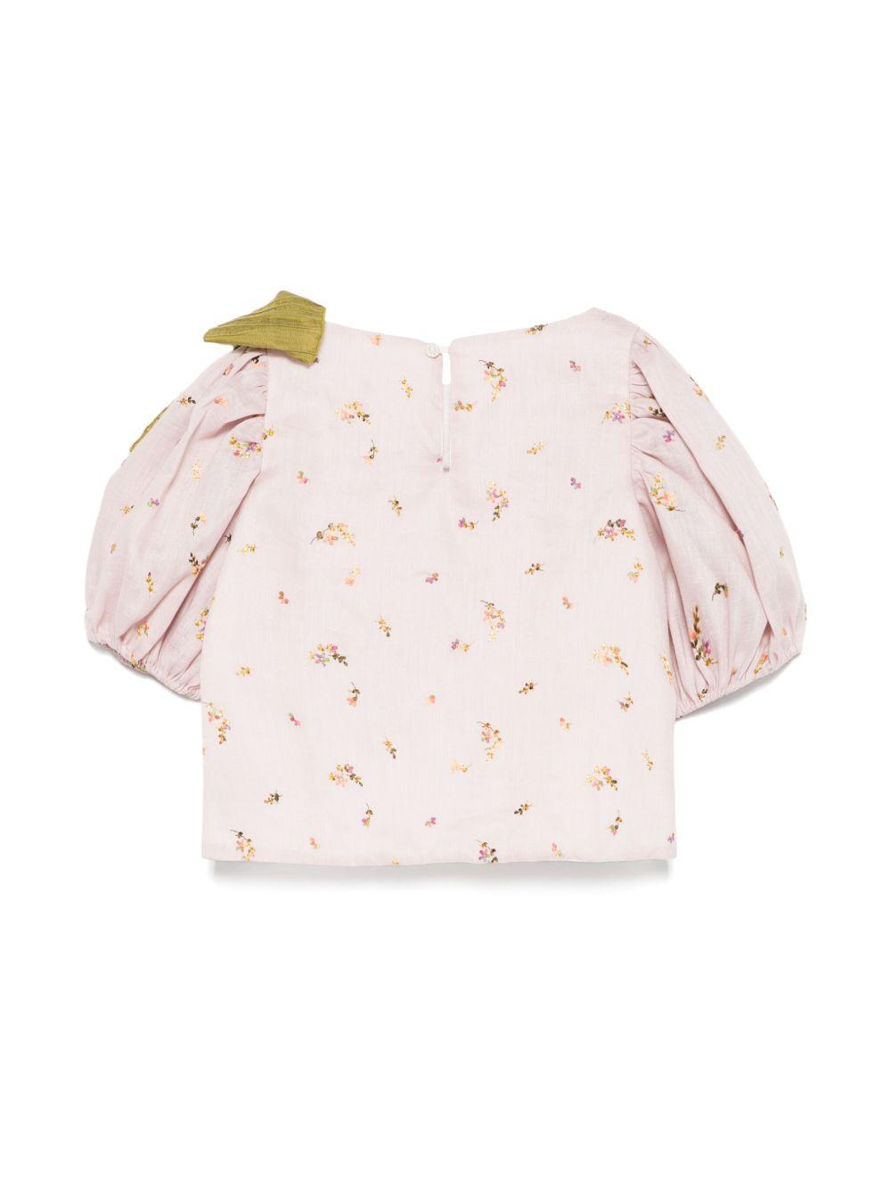 Top per bambina La Stupenderia rosa con ricamo a fiori TJTP94 I02 LA STUPENDERIA 
