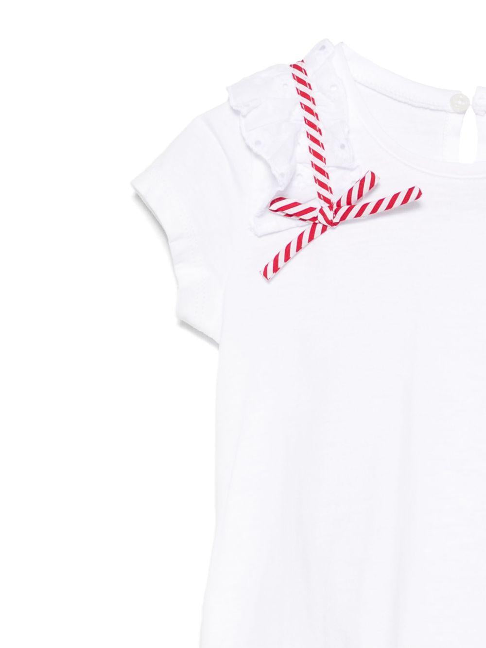 T-shirt Sangallo per neonata Monnalisa bianco con dettaglio fiocco 31E616 5203 0099 MONNALISA 