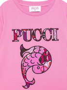 T-shirt per bambina Emilio Pucci Junior rosa con logo sul davanti PX8B31 Z3186 543 EMILIO PUCCI JUNIOR 