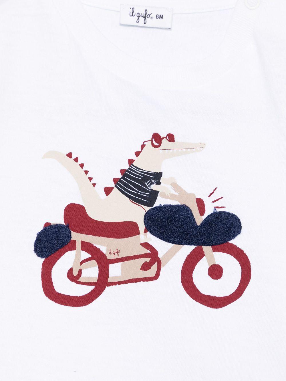 T-shirt con stampa per neonato Il Gufo bianco con girocollo P25TS480MF001 149 IL GUFO 