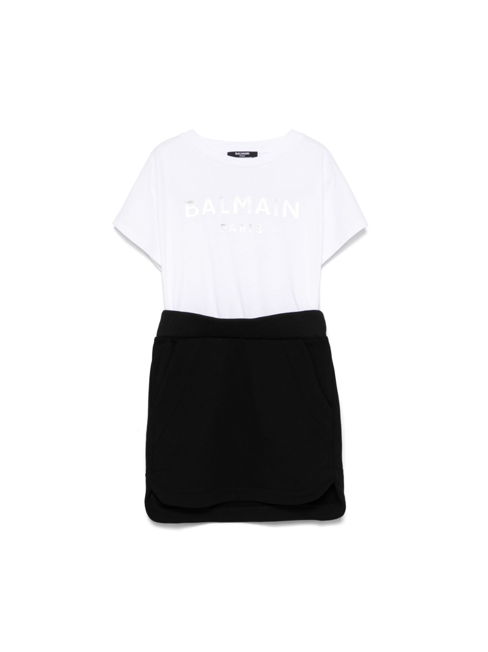 Abito per bambina Balmain Kids bianco e nero con due tasche laterali BW1B81 Z0081 930BC BALMAIN KIDS 
