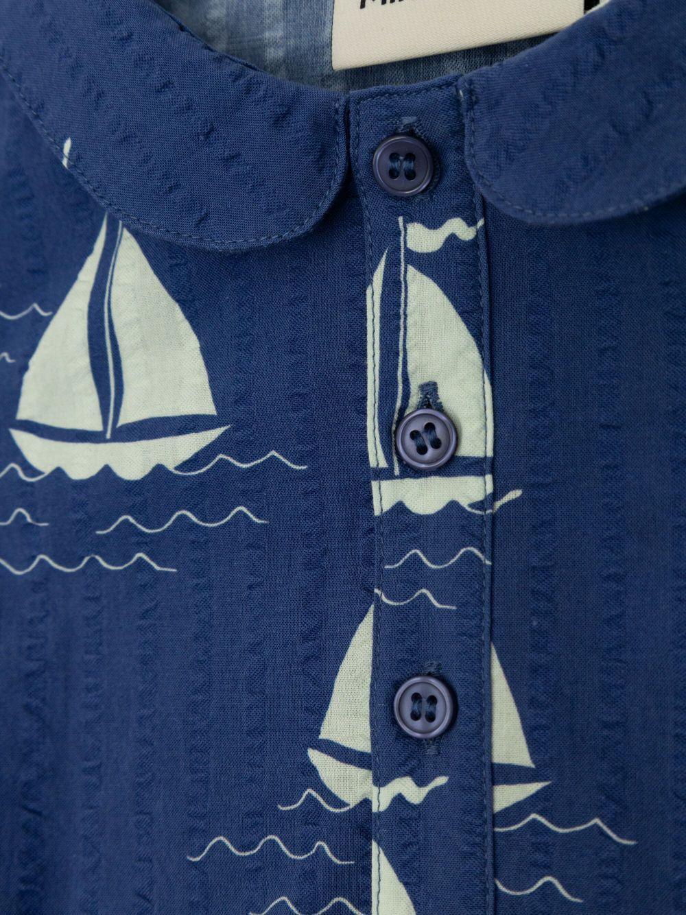 Camicia per neonato Mini Rodini blu con stampa e dettagli con ruches 2524011160 BLUE MINI RODINI 