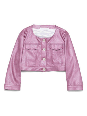 Colorichiari pink crop jacket for girls without collar