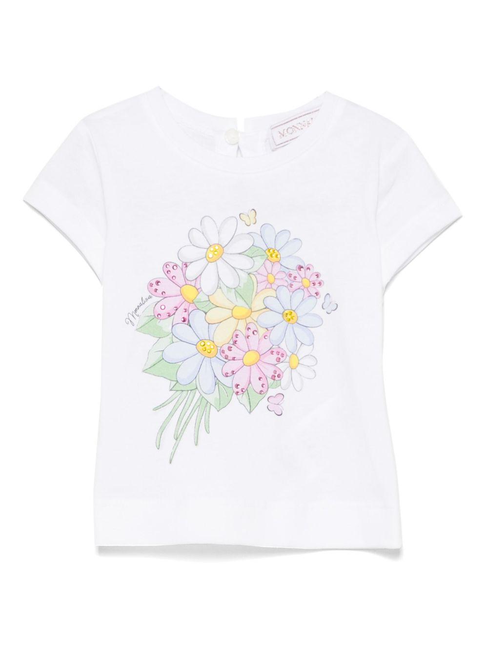 T-shirt per neonata Monnalisa bianco in jersey con stampa bouquet 39E612 5002 0099 MONNALISA 