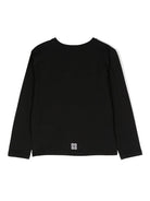 T shirt per bambina nera a maniche lunghe con logo Givenchy centrale bianco e stemma 4G posteriore H30430 09B GIVENCHY KIDS 