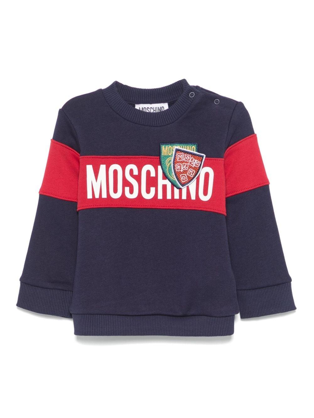 Felpa con stampa per neonato Moschino Kids blu con orlo dritto MUF05GLCA77 40016 MOSCHINO KIDS 