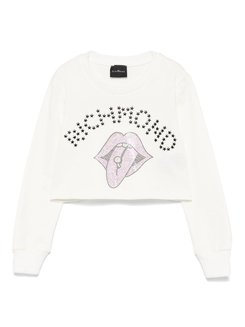 Felpa con strass per bambina John Richmond Junior bianca con dettaglio borchiato RGA24149FE OFF-WHITE JOHN RICHMOND JUNIOR 
