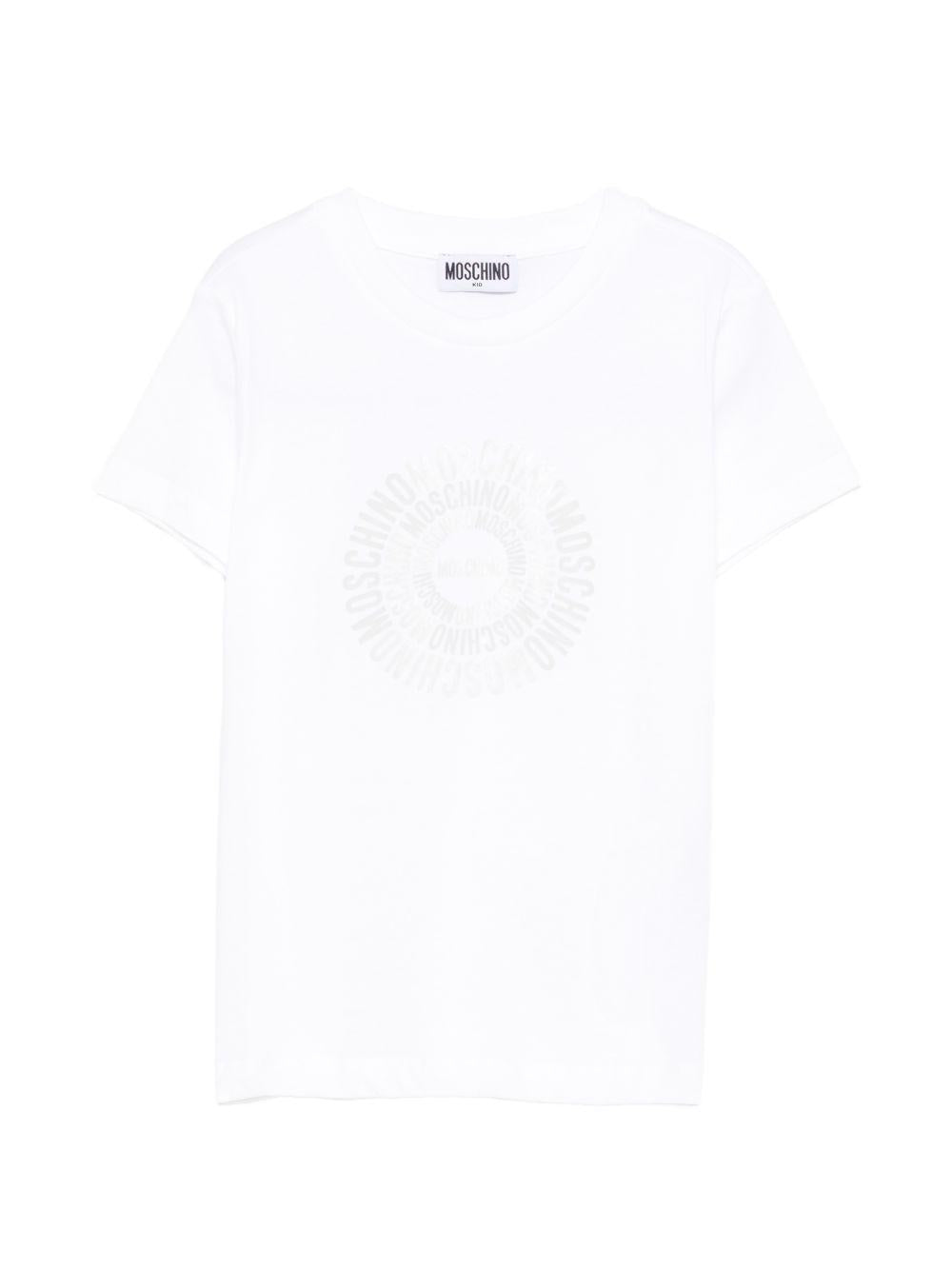 T-shirt per bambini Moschino Kids bianca con logo a spirale sul davanti HXM058LAA02 10101 MOSCHINO KIDS 