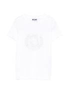 T-shirt per bambini Moschino Kids bianca con logo a spirale sul davanti HXM058LAA02 10101 MOSCHINO KIDS 