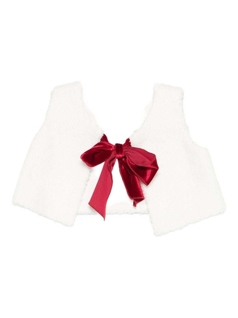 Gilet per neonata La Stupenderia bianco con dettaglio fiocco rosso 1TCGL22 W20 LA STUPENDERIA 