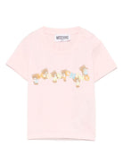 T-shirt per neonata Moschino Kids rosa con logo Teddy Bear ricamato MUM047LAA02 50209 MOSCHINO KIDS 