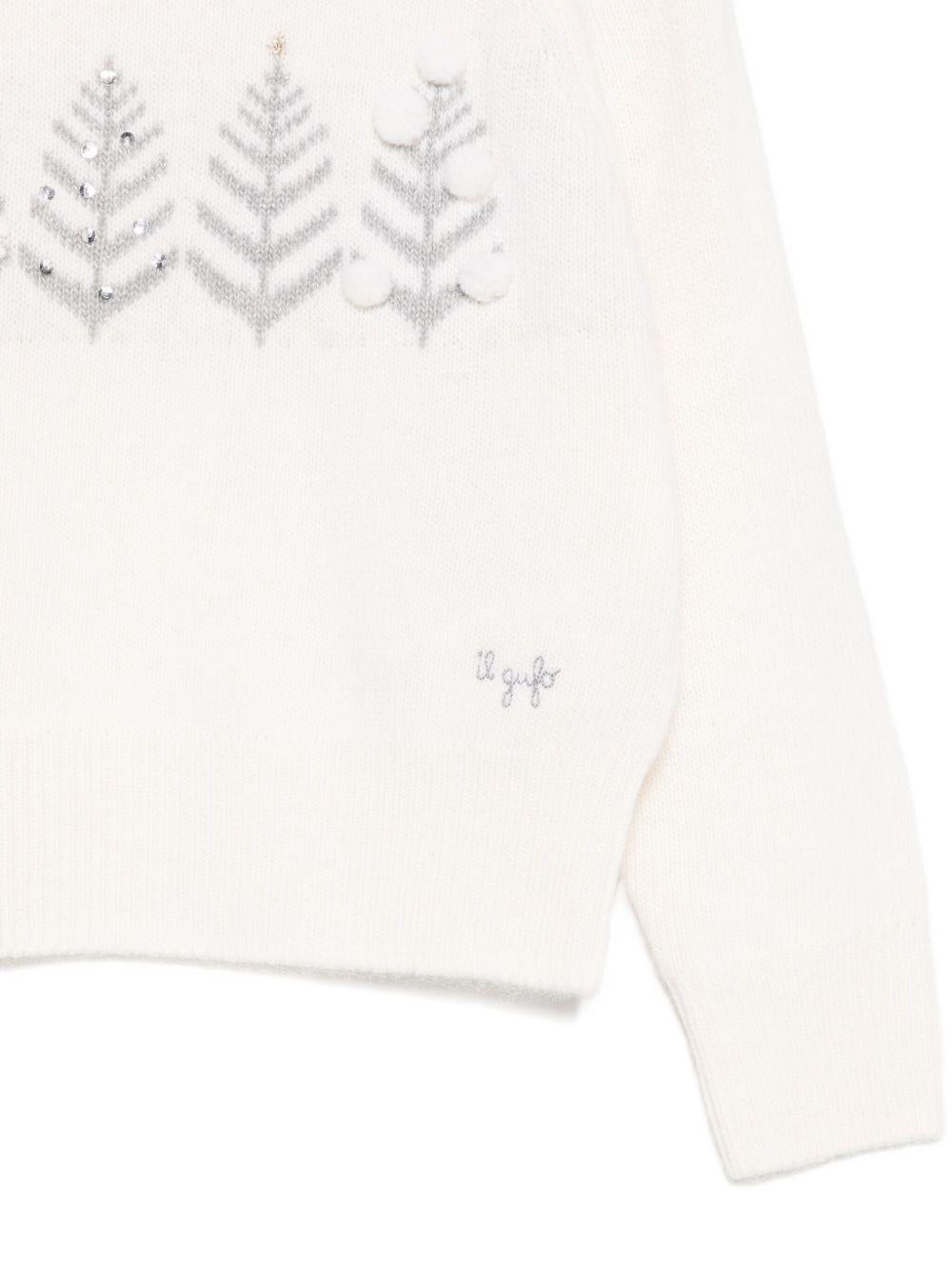 Maglione per bambina Il Gufo bianco con ricamo foglie sul davanti A25GMA0018EM220 1007L IL GUFO 
